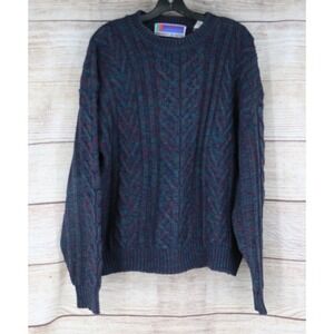 Vintage Sweater Graphix Cable Knit Sweater Mens Large Blue Pullover 90s